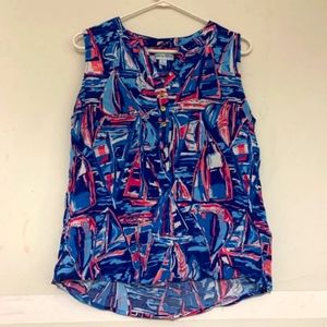 Kiwi Fresh sz Large Pink and Blue Abstract Sailboat Print Top